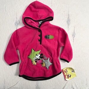 Disney Mickey & Co Girls Fleece Hoodie Pink Stars Pullover 2T NWT Vintage Style